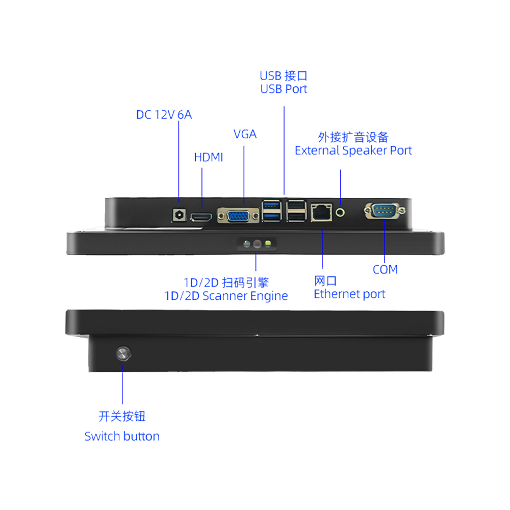 Terminal de leitor de código de barras Windows 1D / 2D de 10 polegadas com tela de toque LED Interface LAN + WiFi ER220W