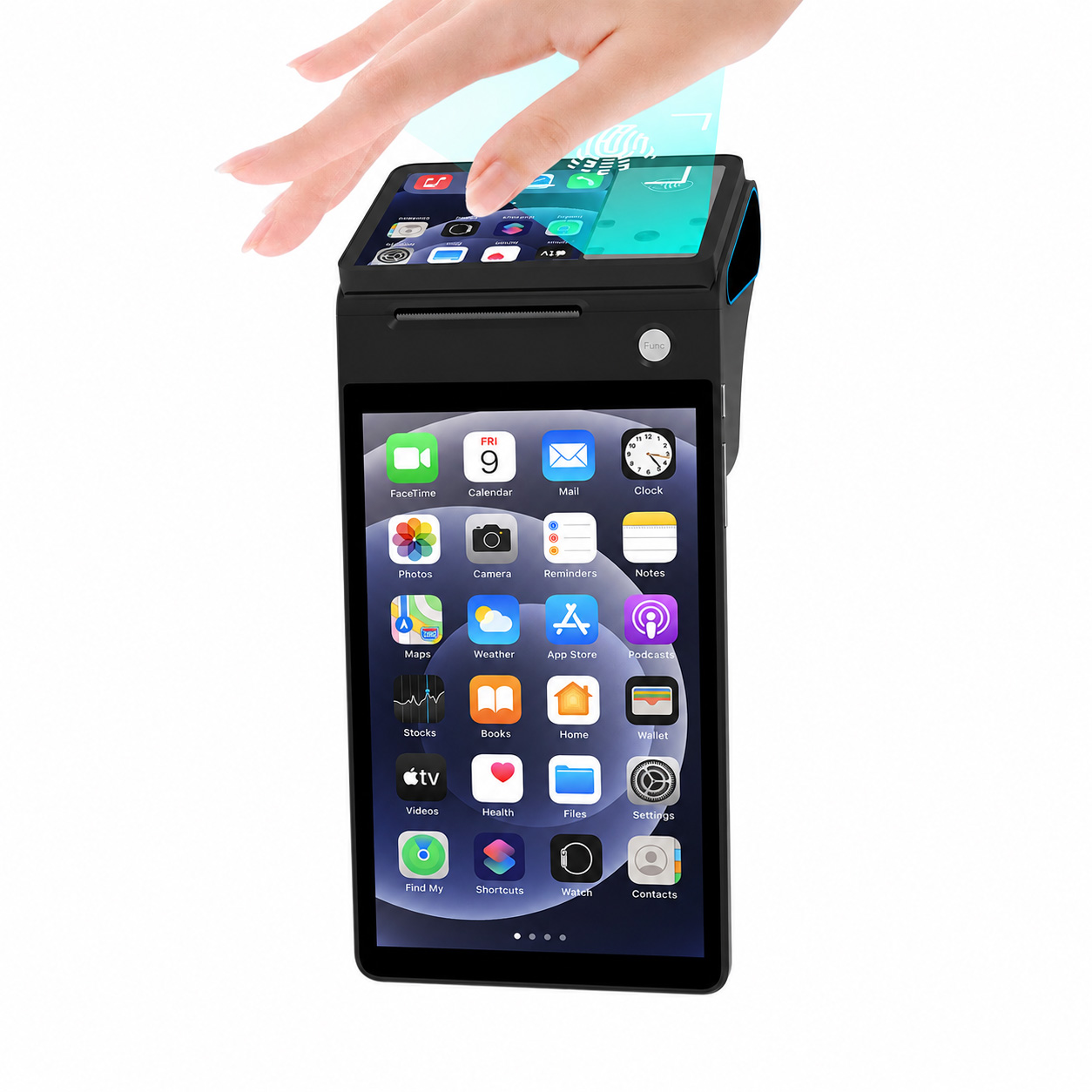 Terminal pos portátil de reconhecimento de veia de palma de alta segurança android 14 com impressora térmica 4g wifi bt5.0 z150p