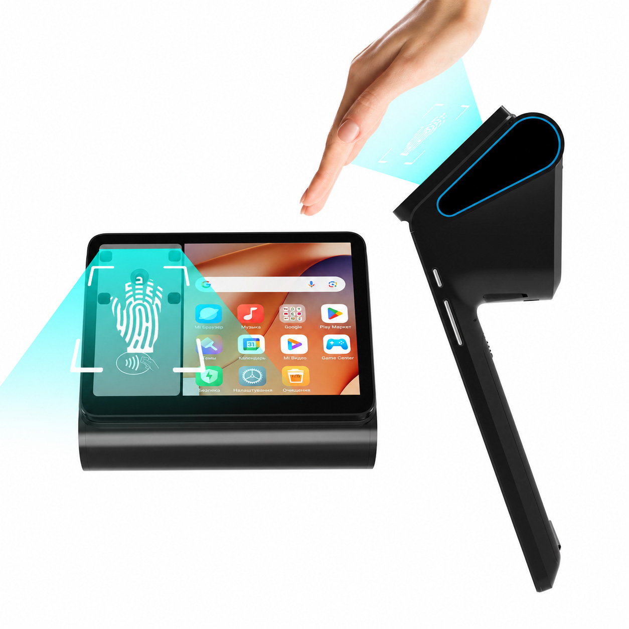 Terminal pos portátil de reconhecimento de veia de palma de alta segurança android 14 com impressora térmica 4g wifi bt5.0 z150p