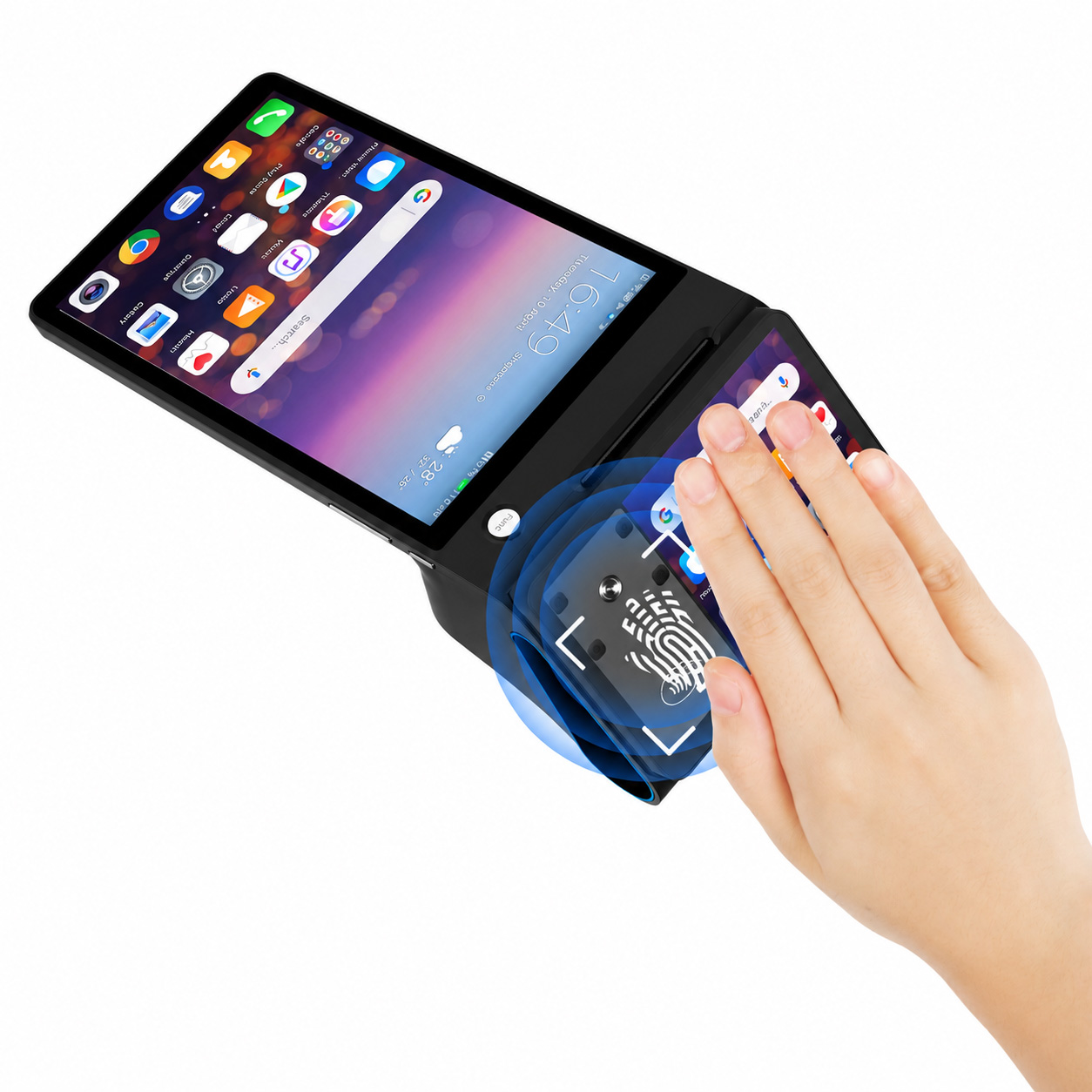 Terminal pos portátil de reconhecimento de veia de palma de alta segurança android 14 com impressora térmica 4g wifi bt5.0 z150p